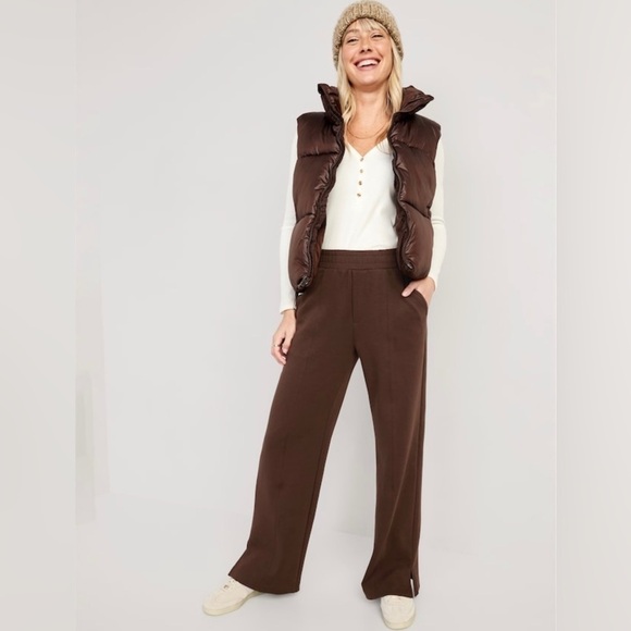NWT! French Roast High-Waisted Dynamic Fleece Wide-Leg Trouser Pants - Picture 3 of 8